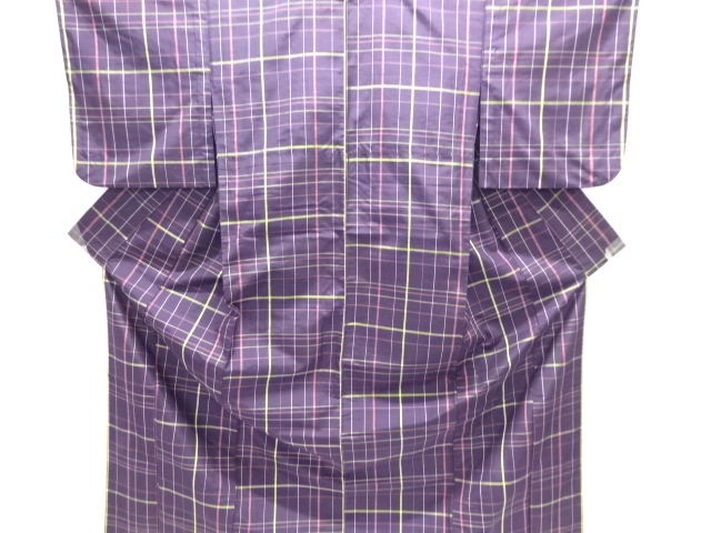 JAPANESE KIMONO / HITOE / SILK / HAND WOVEN TSUMUGI / GRID